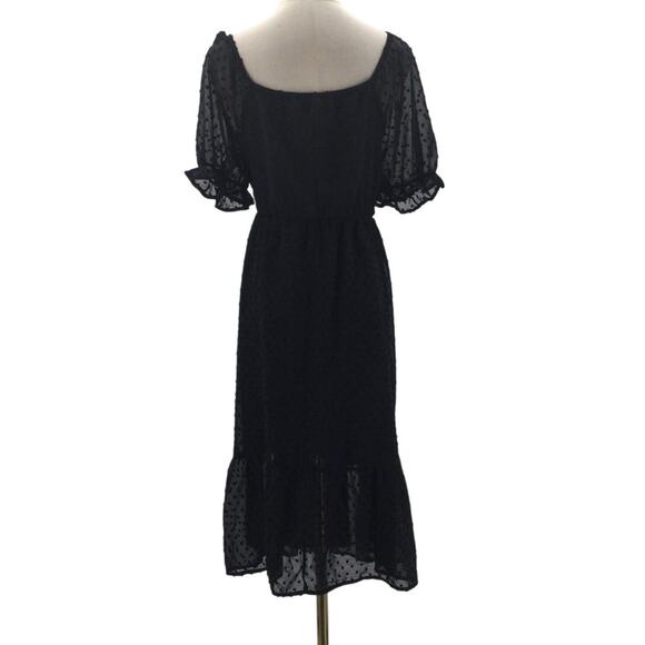 BLOOMCHIC 14-16 1X Plus Black Polka Dot Textured Mesh Shirred midi Dress NWT B31 - Picture 4 of 10